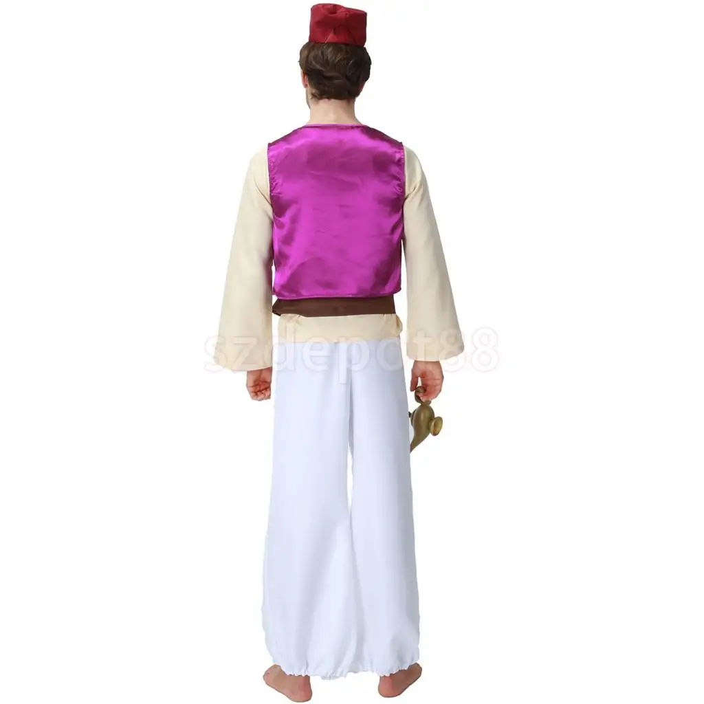 Prettyia Indian Arab Prince Costume Hat Adult Mens Sheik Cosplay Halloween Masquerade Party Outfit Anime Uniform