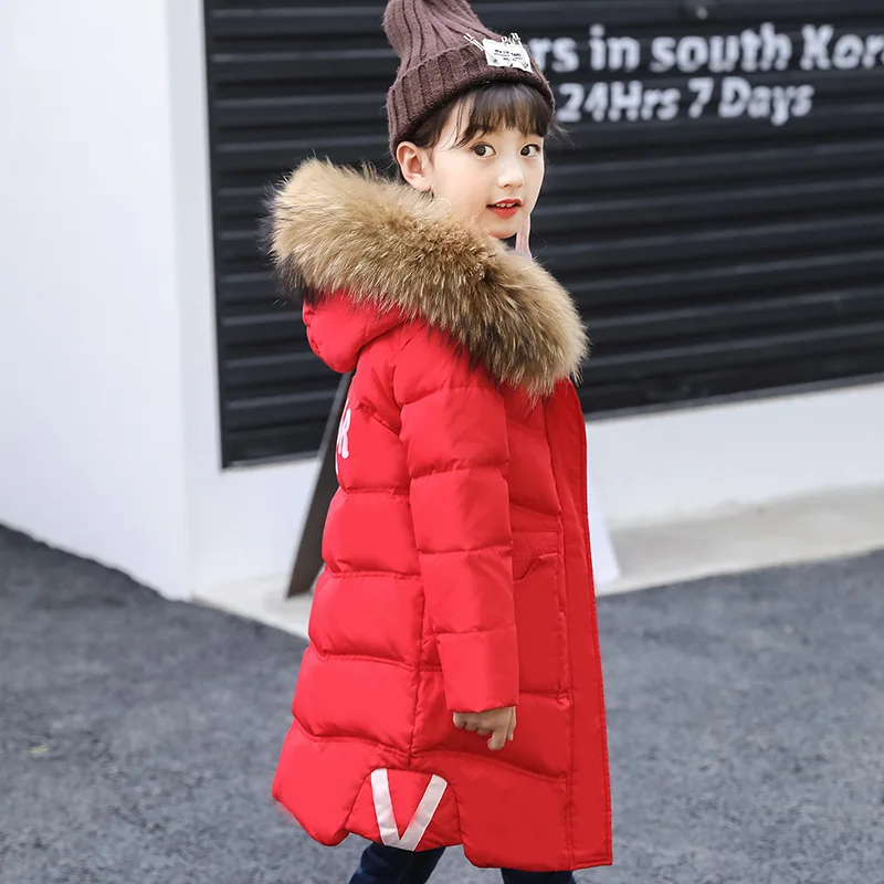 

Fur Hooded Girls Winter Coats And Jackets Outwear Warm Long Down Jacket Kids Girls Clothes Children Parkas Baby Girls Clothing