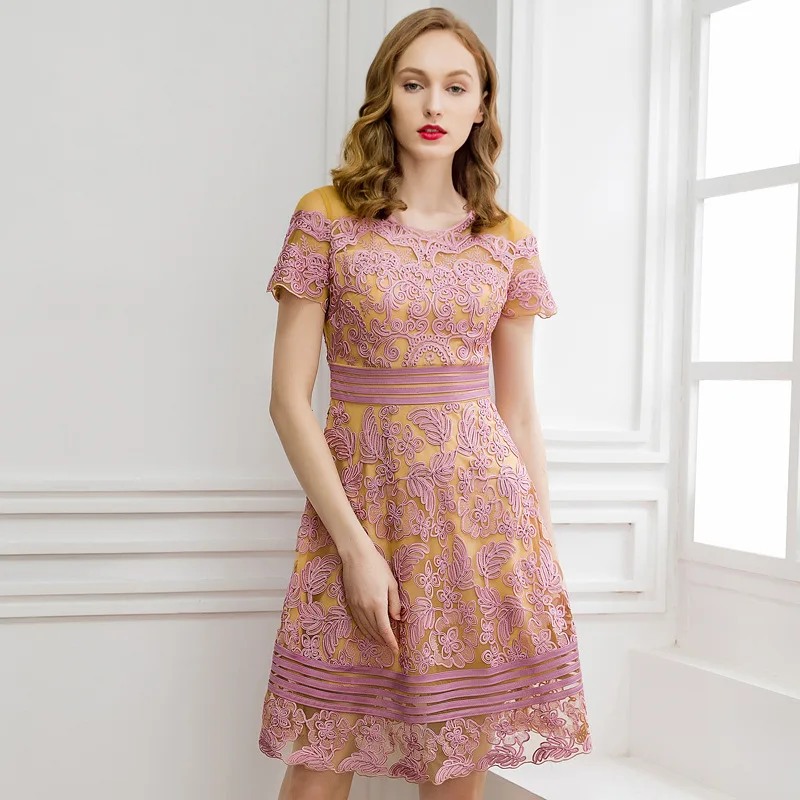 pink XXXL Платья Vestidos De Festa сезон: весна–лето вечерние коктейльные Для женщин аппликации вышивка короткий рукав Slim Fit& Flare Dress - Цвет: pink