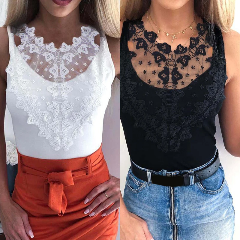 Black White Mesh Lace Patchwork Vest Shirt Women Causal Sexy Tops Elegant Ladies Blouse Summer Party Casual Blouse Femme Blusas