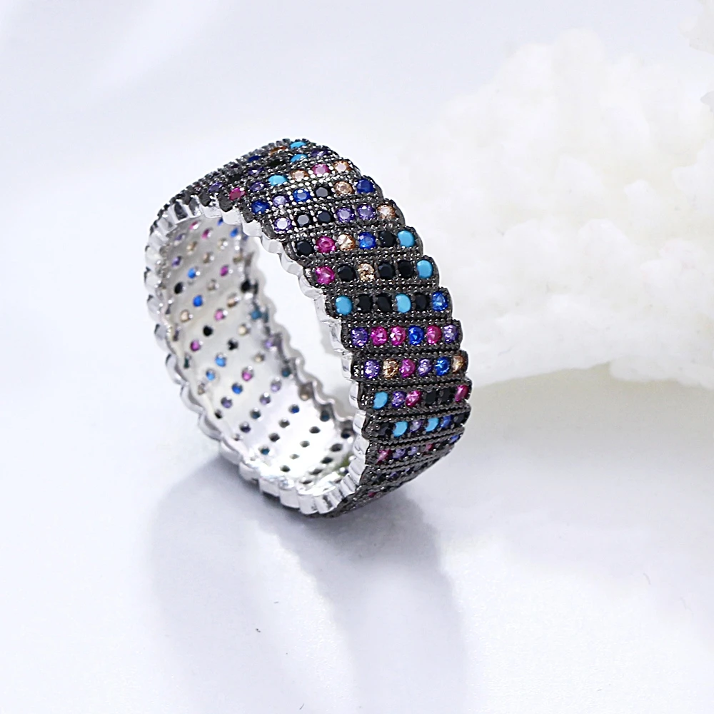 Настоящее кольцо из стерлингового серебра 925 пробы, великолепное многоцветное кольцо с кубическим цирконием, кристалл драгоценности, модные ювелирные изделия для женщин, красивые аксессуары