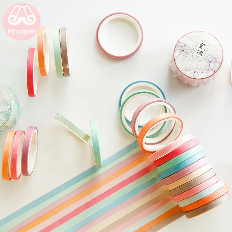 

Mr Paper 6pcs/box 5mm*3m Pure Colors Cut-off Rule Line Bullet Journaling Washi Tapes Scrapbooking DIY Decoration Masking Tapes