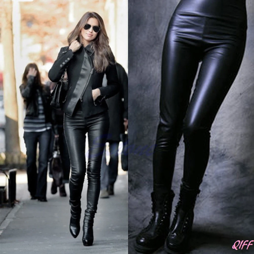 

FASHION WOMEN HIGH WAISTED SEXY FAUX LEATHER SLIM LEGGINGS SKINNY STRETCH PANTS