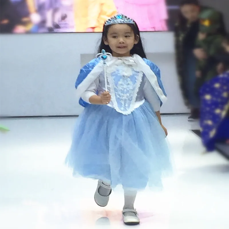 Fantasia Roupa Infantil Fantasy Girls Blue Cloak Dress for Cosplay Party Princess up Kids Halloween Carnival Costume | Детская одежда и