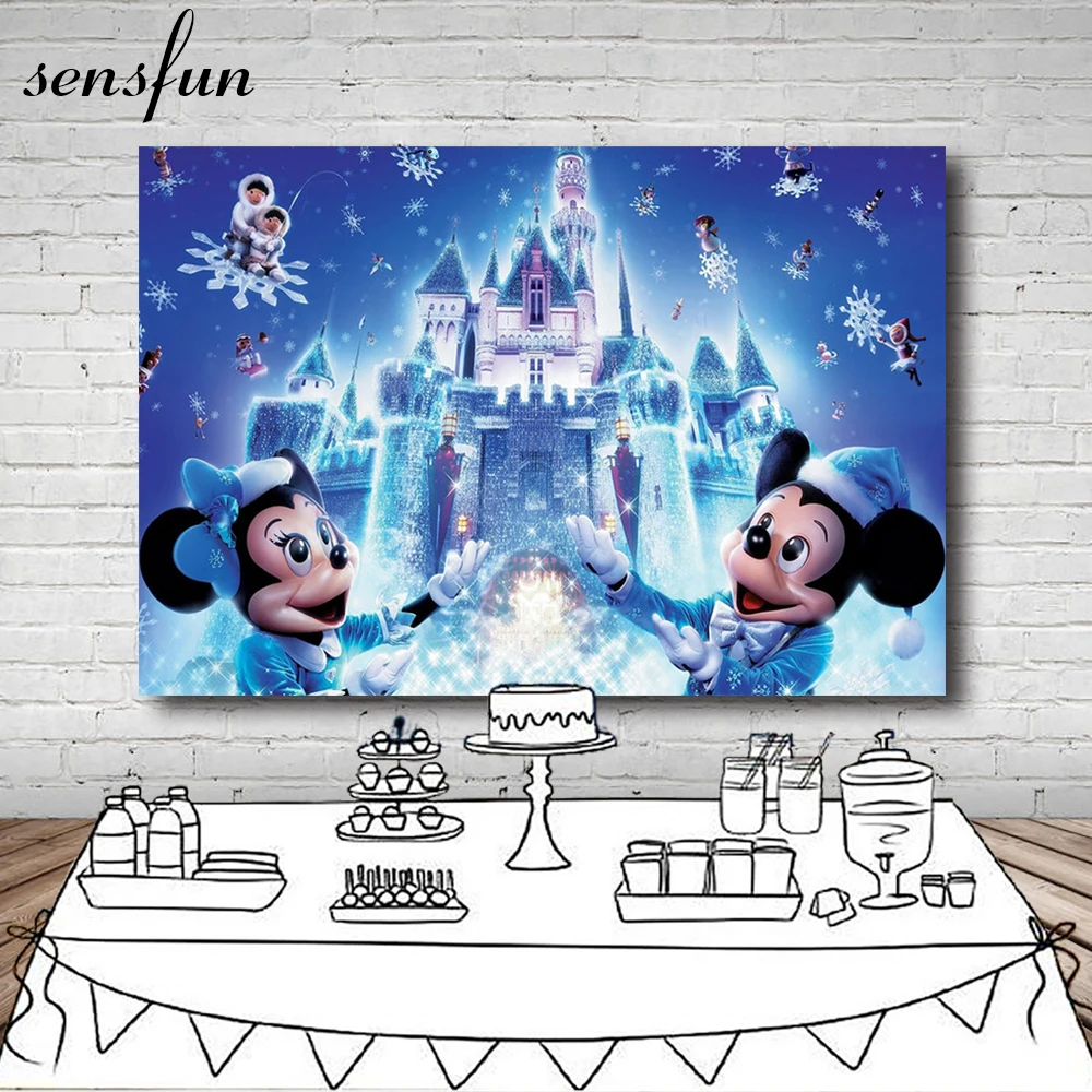 

Sensfun Winter Castle Mickey Minnie Backdrop For Photo Studio Birthday Party Backgrounds Photocall 7x5FT Vinyl