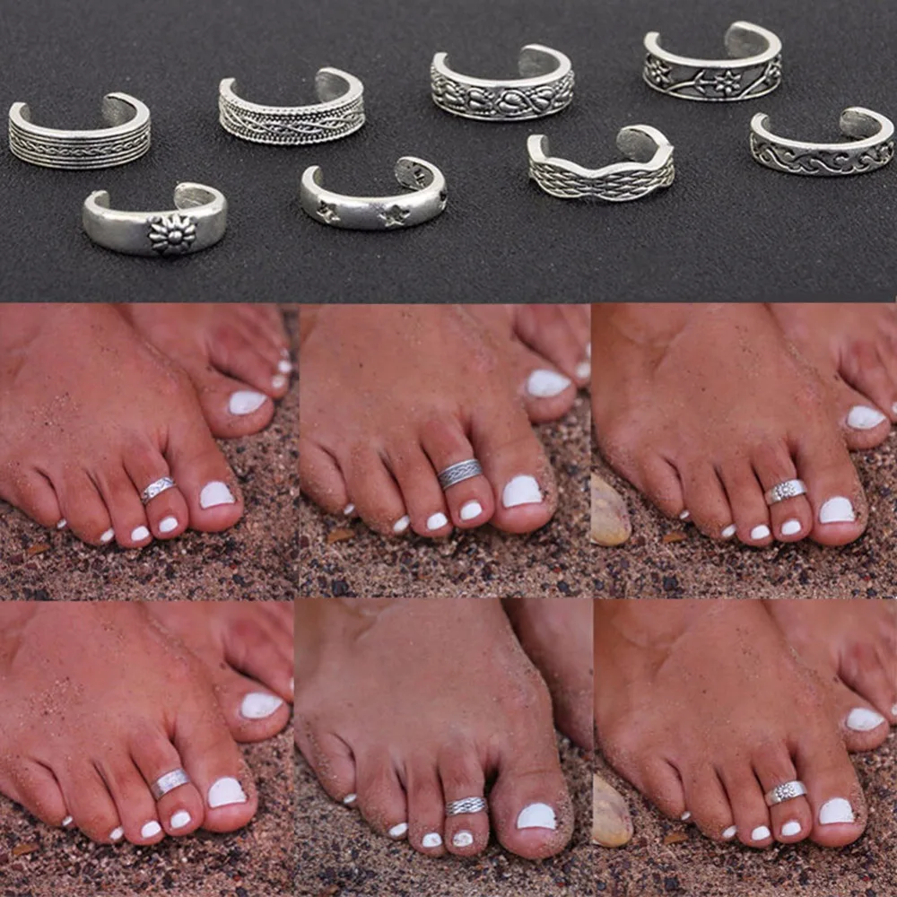 

New Celebrity Boho Bohemian Silver Vintage Retro Finger Foot Rings Open Adjustable Toe Jewelry Summer Beach Accessories #243219