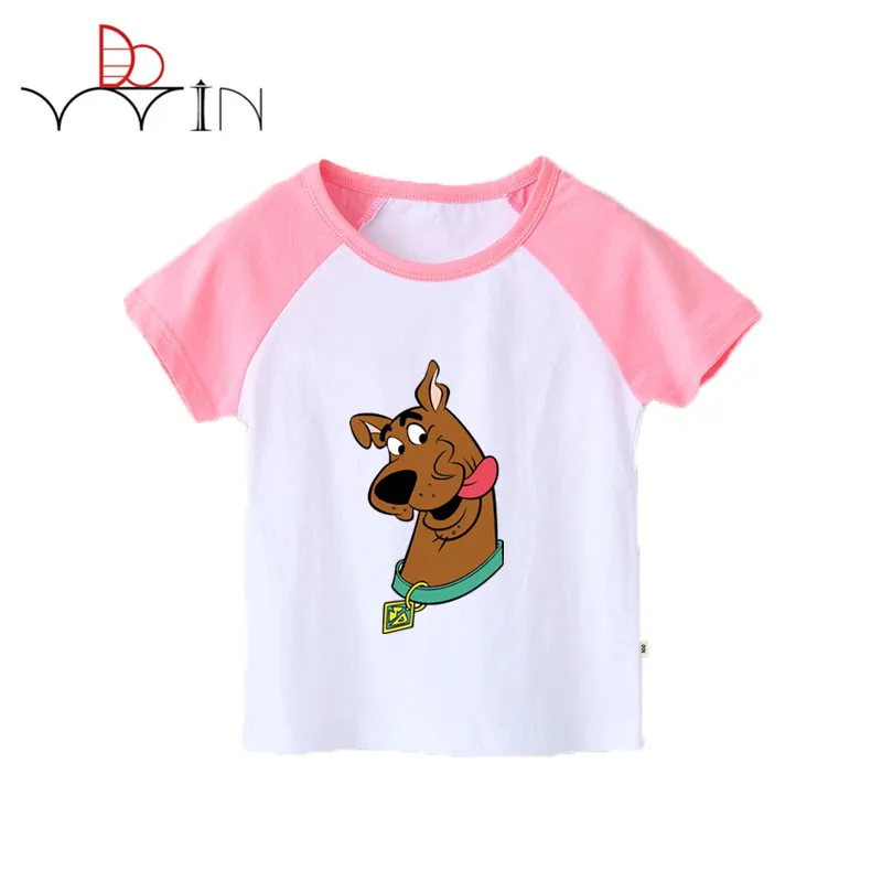 От 2 до 12 лет футболка для мальчиков и девочек Футболка с принтом Скуби Ду Детская футболка с короткими рукавами детская летняя футболка с круглым вырезом - Цвет: pink2