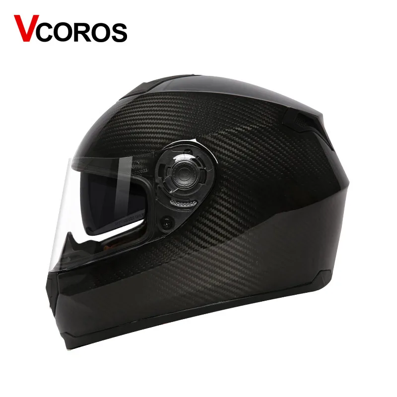 Шлем из углеродного волокна для мотоциклистов с двойными линзами, Мужские шлемы для мотоциклистов с внутренним шидом из черного стекла, гоночный мотоциклетный шлем ECE - Цвет: Gloss Black 3k