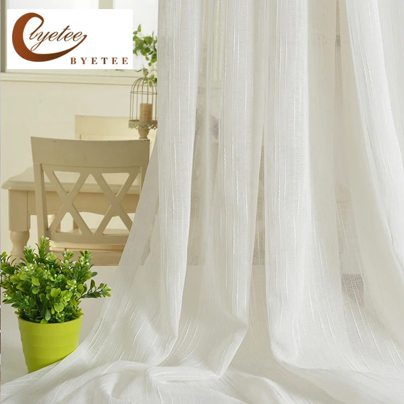 byetee Linen Stripe White Gauze Curtain Bedroom Living ... on {keyword}