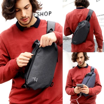 

ARCTIC HUNTER 00045 Korean Shoulder Crossbody Bags for Men USB Charging Waterproof Sling Bag Oxford Male Messenger Bag Christmas
