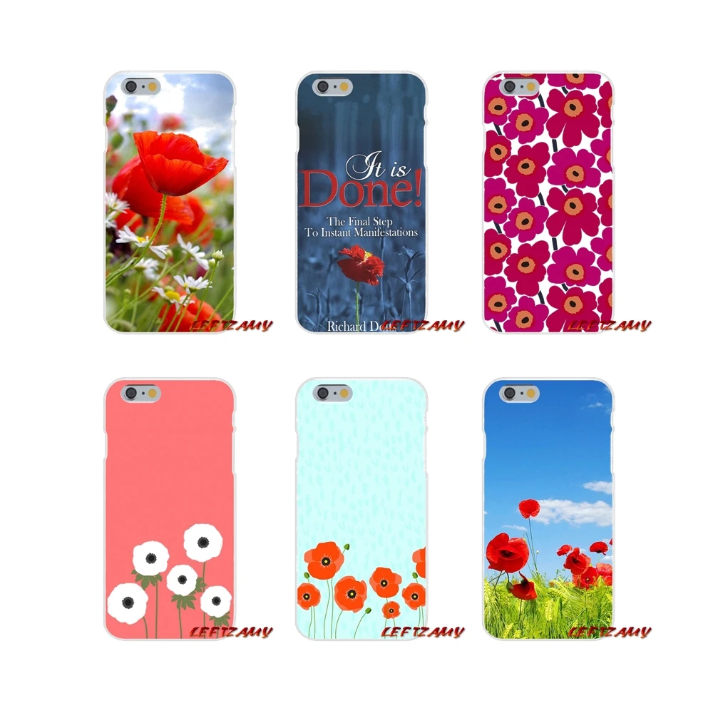 

For iPhone X XR XS MAX 4 4S 5 5S 5C SE 6 6S 7 8 Plus Red Poppies on black style cornflowers Accessories Phone Cases Covers