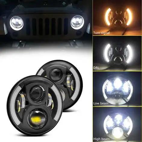  2X 7 Inch Round LED Headlights Projection Headlight Kit for Jeep Wrangler JK TJ LJ lada niva 4x4 su - 32964779315