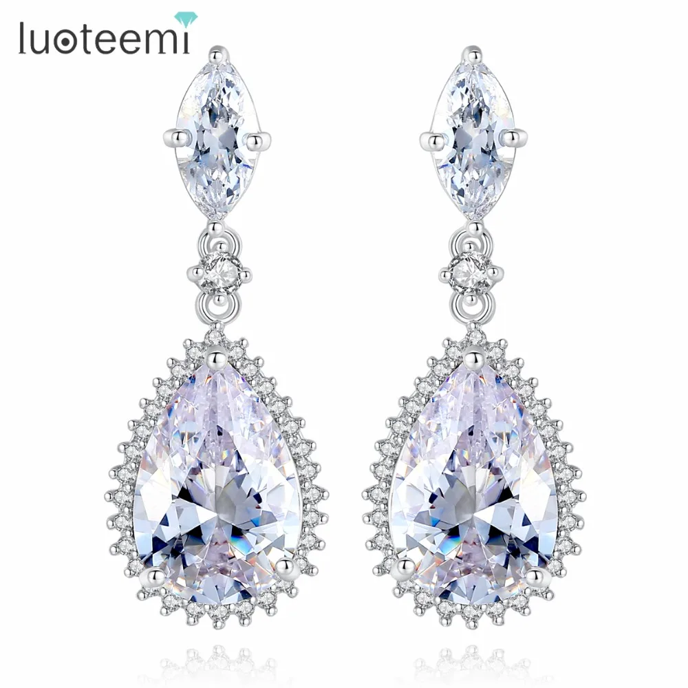 

LUOTEEMI Dinner Party Big Water Drop Earrings AAA Clear CZ Crystal Earrings for Women Bridal Wedding Dangle Earrings Wholesale