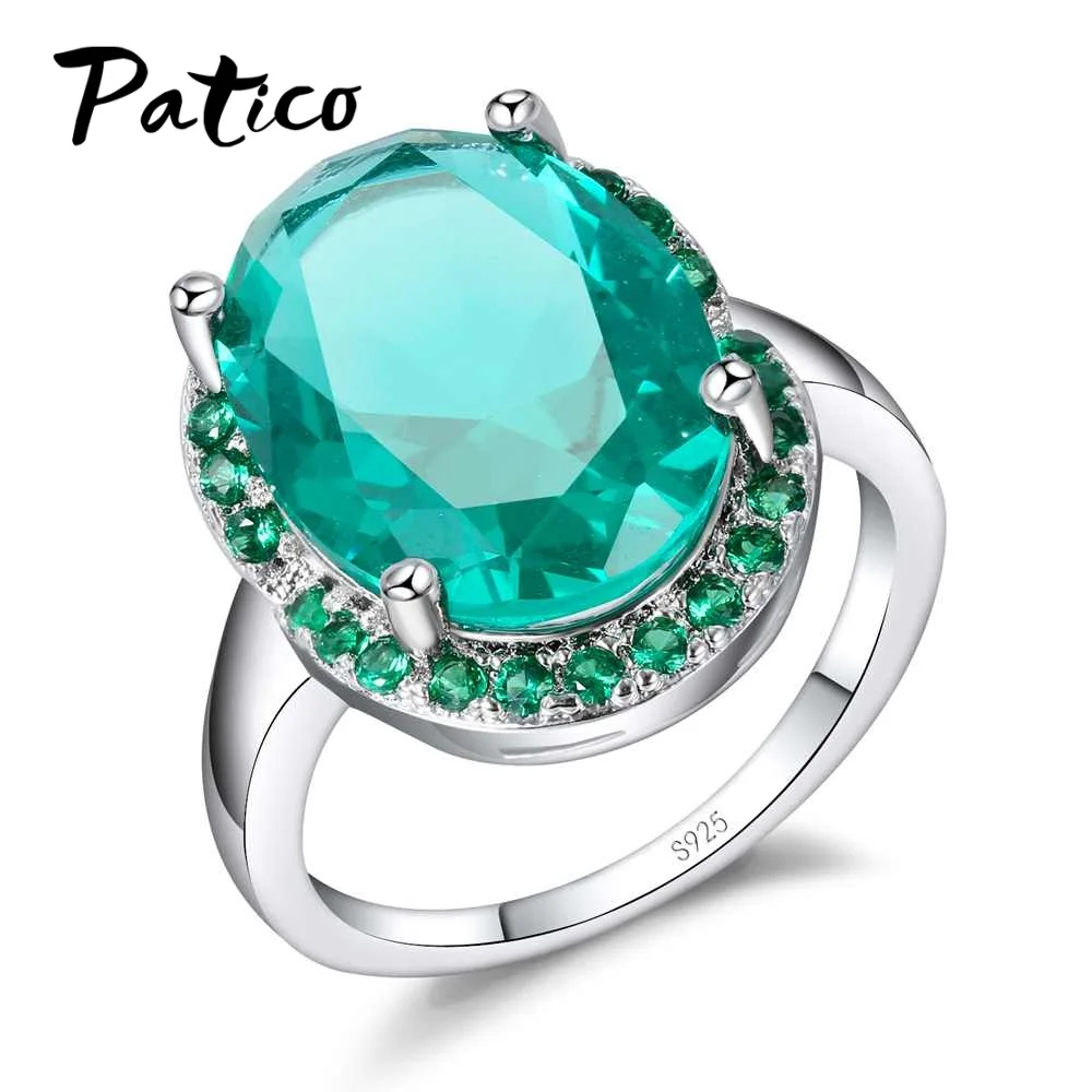 

Top Quality 925 Sterling Silver Finger Rings Shining Big Oval CZ Crystal Propose Wedding Anniversary Women Gift Jewelry