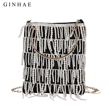 

Fashion Pearl Tassel Women Top Handle Bags Ladies Evening Clutch Bag Small Chain Shoulder Crossbody Bags For Women Wedding Purse