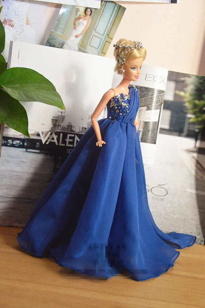 Автономный дизайн ручной работы голубое платье кукла аксессуары вечернее свадебное платье одежда для BB кукла BBI261 - Цвет: a dress only