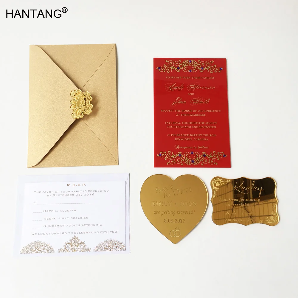 

Romantic Royal 115x175mm Rectangle Shape Red Acrylic Wedding Invitation Card Set 100 Sets Per Lot