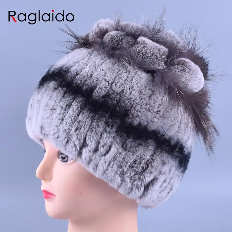 

Real Rex Fur Winter Hat Genuine Rabbit Women Warm fashion Beanies Hat Handmade knitted hat headwear Caps girls fur cap LQ11146