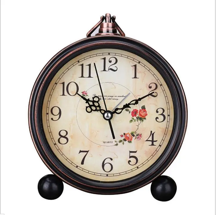 1 piece round shape Vintage Retro Alarm Clock Desktop for Kids Bedroom Silence No Ticking 7