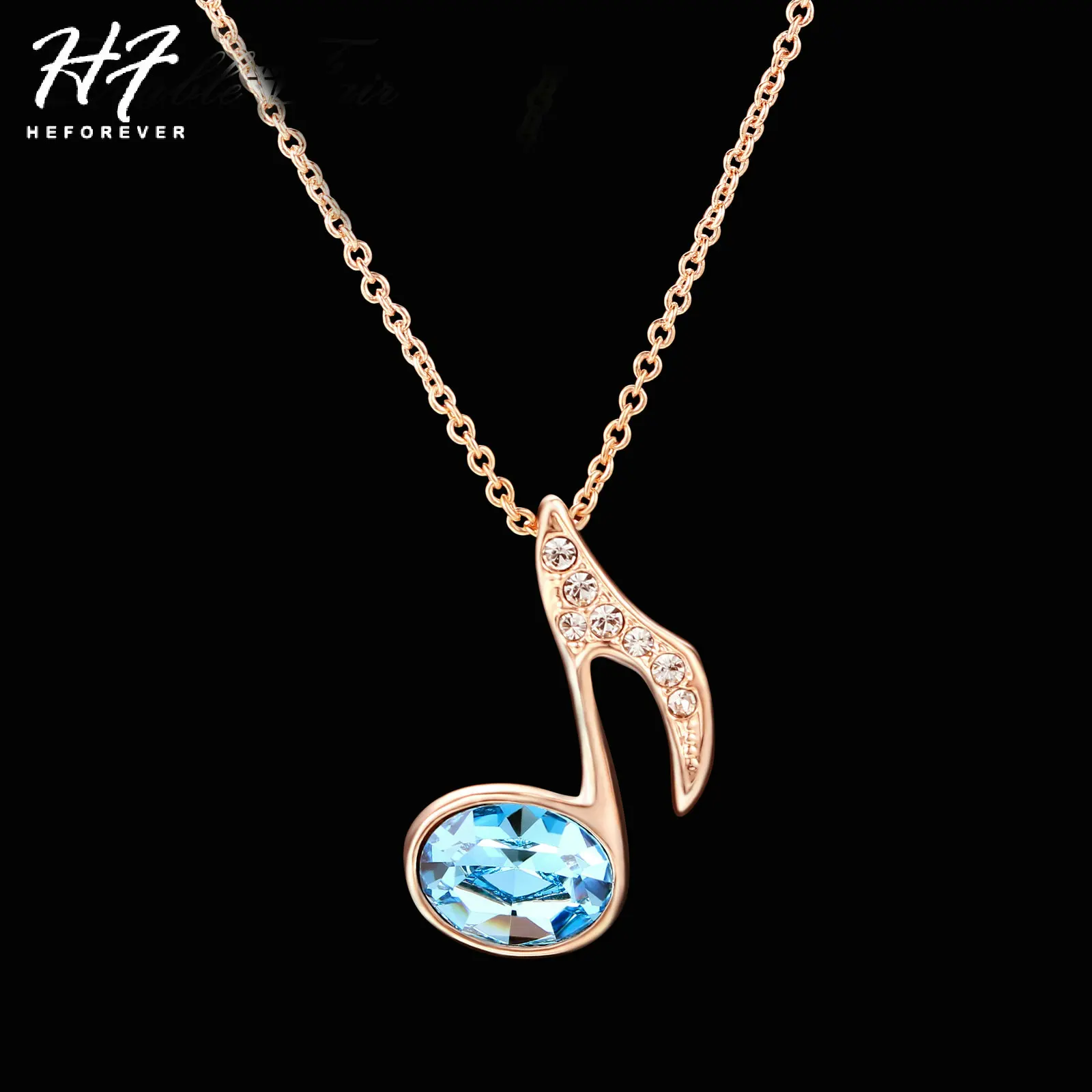 Simple Music Note Pendants Necklace for Women Rose Gold Color Blue
