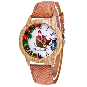 

FUNIQUE New Christmas Elderly Watches Women Imitation Wood Dial Leather Belt Ladies Watch Simple Clock Christmas Gift Wristwatch
