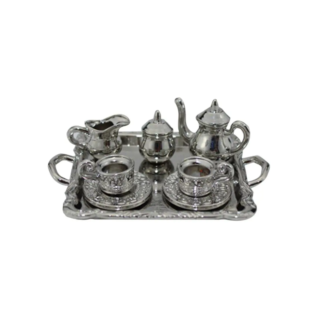FBIL-Dollhouse Miniature 1: 12 Toy 8 Pcs Metal Tea Set Length 6.5cm FBIL-Dollhouse Miniature 1: 12 Toy 8 Pcs Metal Tea Set Length 6.5cm