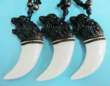 

FREE SHIPPING Hot Sell 20 PCS Imitation bone powder gothic lion tooth resin wax cord men jewelry Unisex accessories