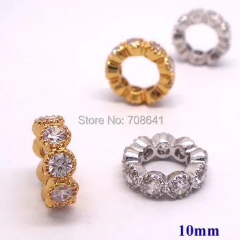 

10mm Rhodium Gold plated Brass Micro Pave Zircon CZ Tube Beads Connectors Spacer Beads For DIY Bracelet Making Charms