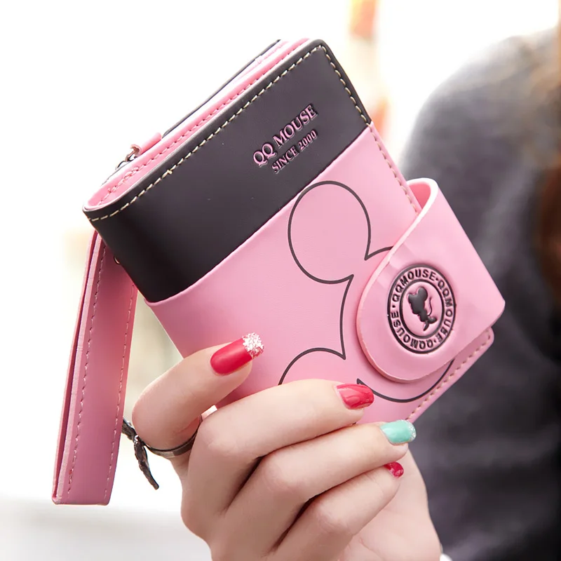Женский маленький кошелек с рисунком Микки Мауса, милый кошелек для монет, держатель для карт, женские кошельки и кошельки, женские кошельки известного бренда - Цвет: Pink
