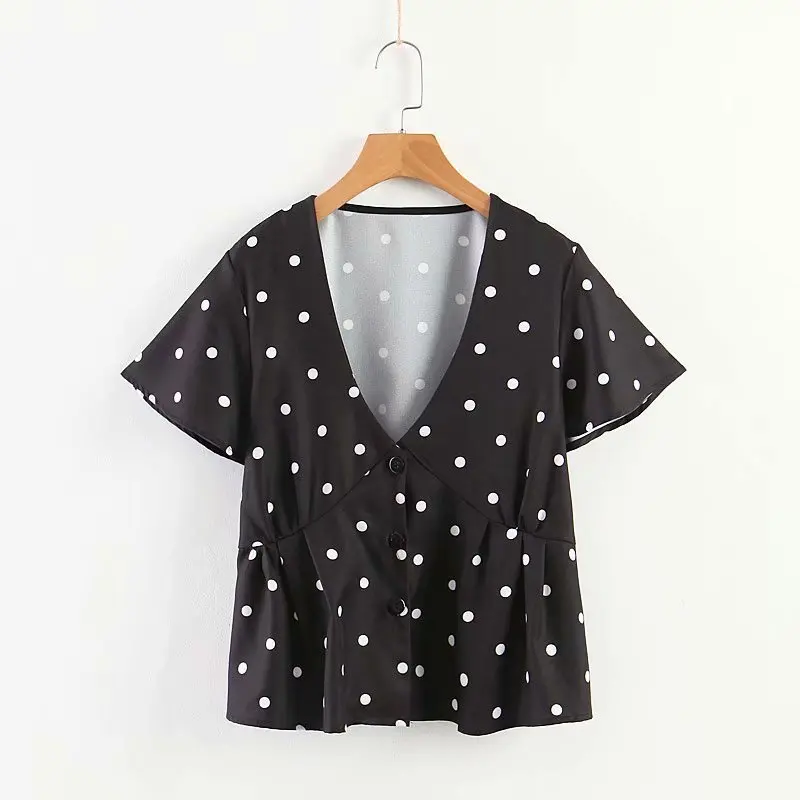 

Hot sale Cotton Appliques Print Korean Xz30-1980 European And American Point Printed Shirts