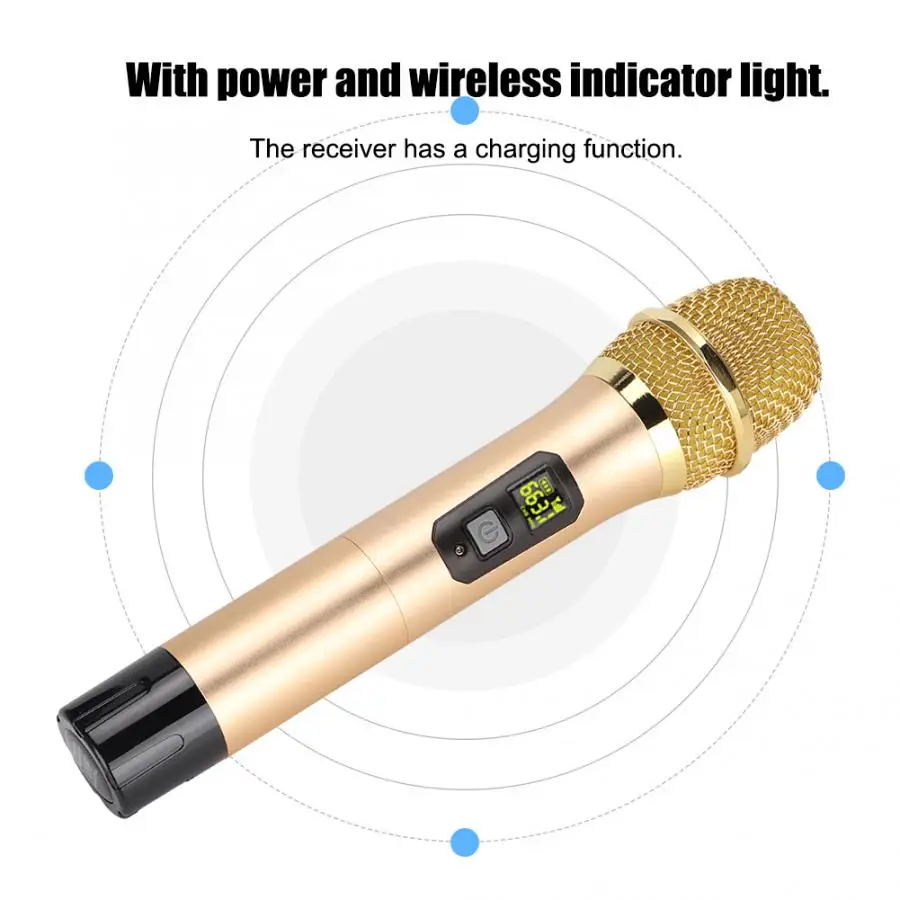 600 МГц-700 МГц UHF Ручной беспроводной микрофон с мини Bluetooth приемником Золотой микрофон для Ktv Dj речевой усилитель записи