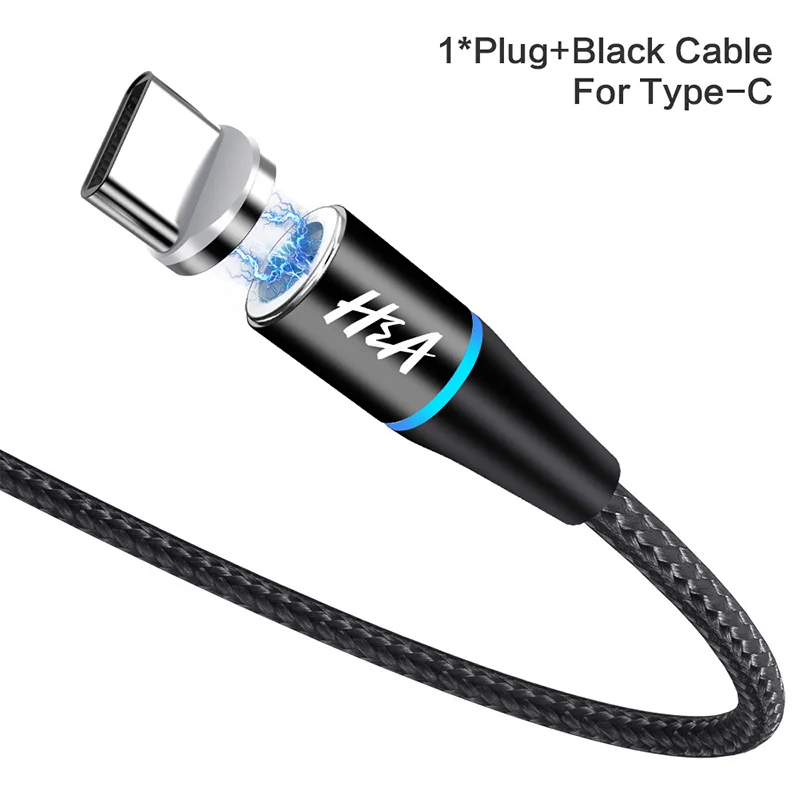 Магнитный Micro USB кабель H& A, 1 м, 3 А, кабель для быстрой зарядки и передачи данных для Apple iPhone 7 XS, магнитное зарядное устройство, кабель type-C для samsung S10 - Цвет: Black For Type C