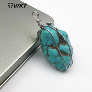 

WKT WT-P1431 New Wholesale Unique Design Natural Green Irregular Shape Pattern Stone Pendant Random Size Jewelry Accessories