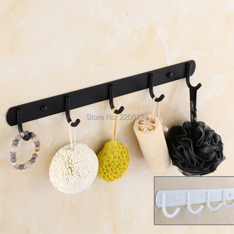 

Smesiteli Robe Hooks Bathroom Accessories SUS304 Matte Black Or White Finish Wall Mounted 5 Hooks Clothes Towel Robe Hook