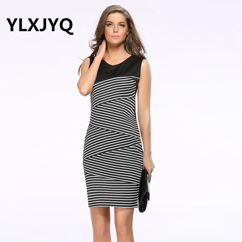

2018 NEW Summer dress women off should dress vestidos mujer white&black stripe dress vadim fashion High Quality Plus size