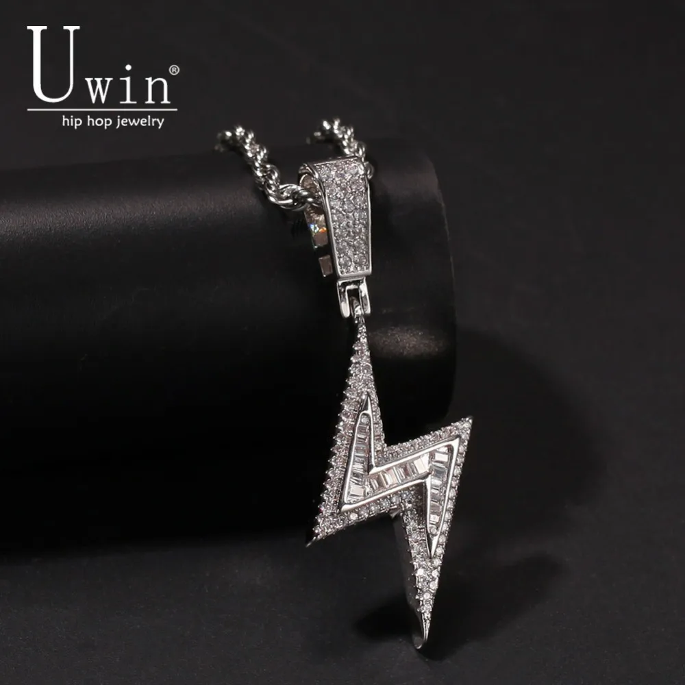 

UWIN Lightning Pendant Full Iced Out Bling AAA Cubic Zirconia Copper Necklace Chain Fashion Hiphop Jewelry
