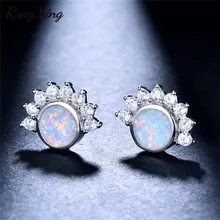 RongXing белый/голубой огненный опал Фиолетовый/ярко-розового цвета, на день рождения, серьги со шпилькой, для Для женщин ретро 925 серебро/однотонный цвет розовое золото серьги-шпильки