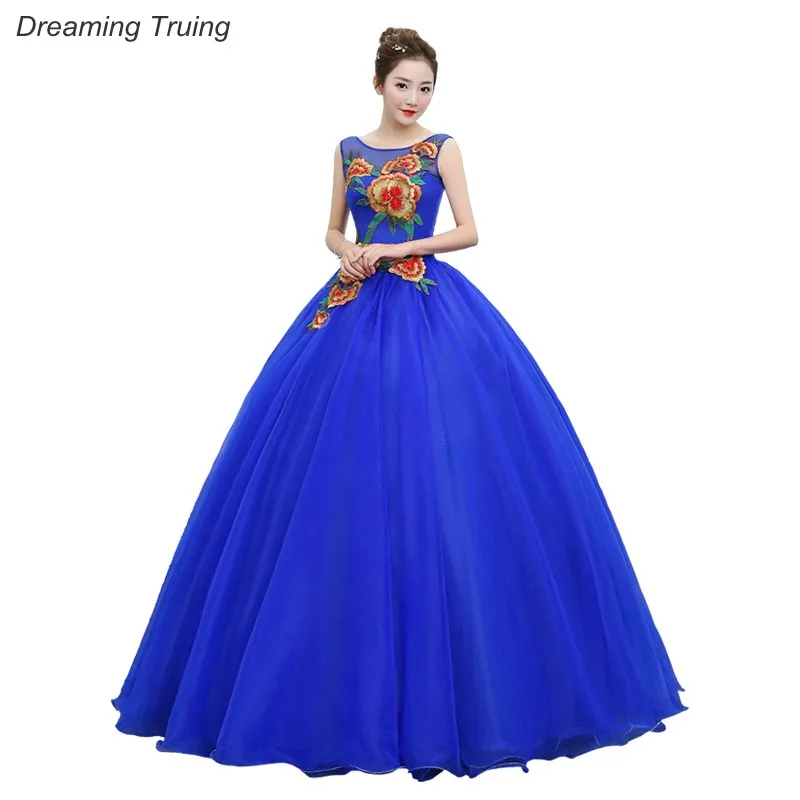 Реальные изображения бальное платье Королевский синий Quinceanera платья вышивка для