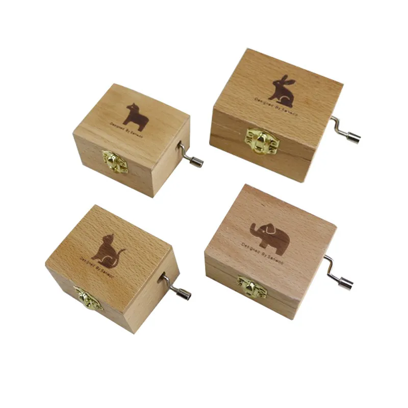 Buy Wooden Animal Music Box Hand Crank Music
