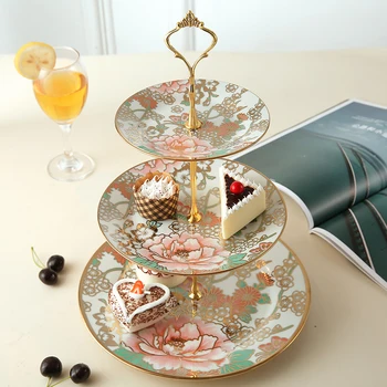 

Three Layers Ceramic Fruit Cake Rack Creative Living Room European Style Snack Plate Multi-layer Snack Dishes Cake Stand