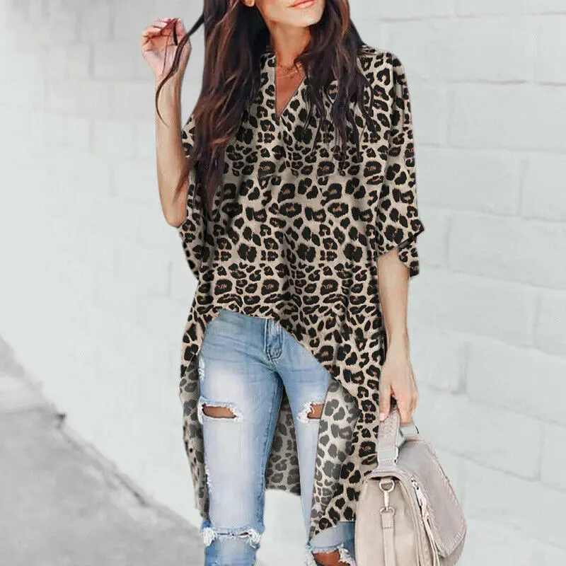 Womens Casual Loose Long Sleeve T Shirts Leopard Tongue Print Baggy Comfy Tunic Tops Blouses