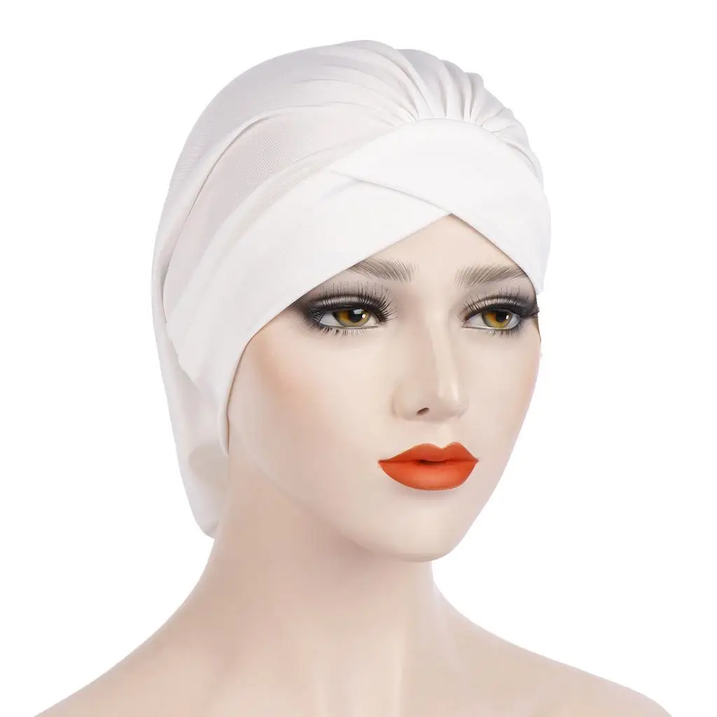 Новая эластичная Ночная кепка со складками на лбу, индийская мусульманская женская шапочка Chemo капор, Дамская Шляпка, головной платок, простые головные уборы