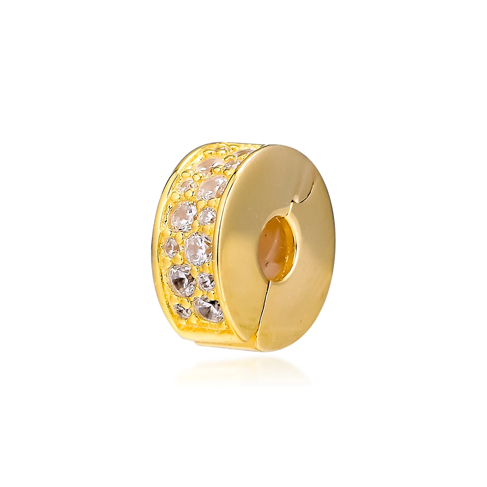 

Gold Shining Elegance Clip Charm 100% 925 Sterling Silver Clear Cz Beads for Jewelry Making Fit Charms Bracelets Diy PC011D