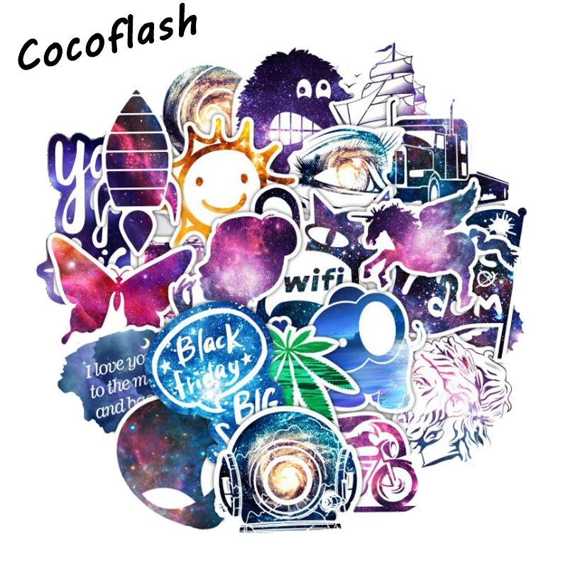 100pcs/lot Cool Starry Sky Personality Waterproof Stickers PVC For Laptop Phone Skateboard Luggage Decorate Sticker Toy For Kids