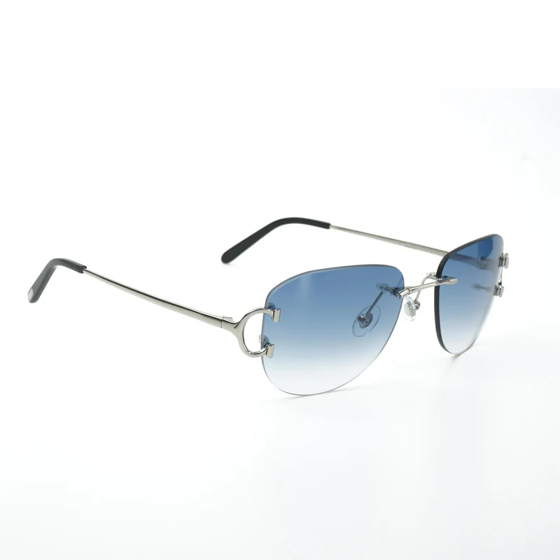 Metal Frame Oval Sunglasses For Men Rimless Eyewear