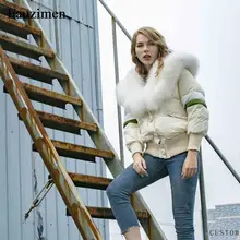 Роскошная теплая мягкая уличная куртка-бомбер с натуральным лисьим мехом пуховое пальто датский меховой стеганый женский жакет