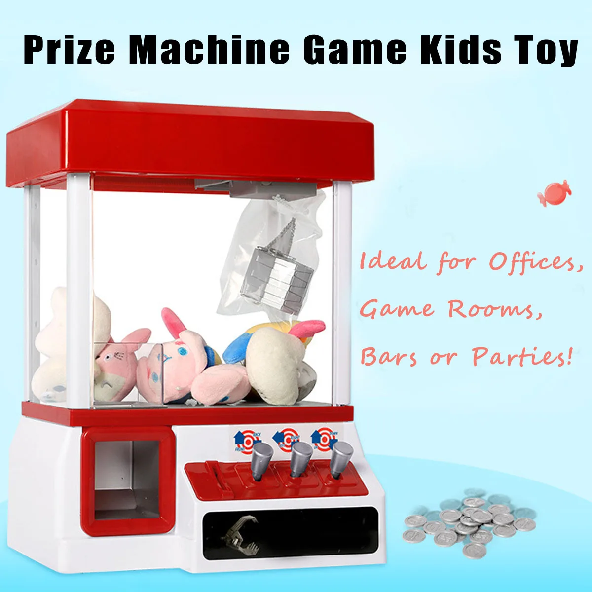 

Carnival Style Vending Arcade Claw Candy Grabber Prize Machine Game Kids Toy Coin Operated Games