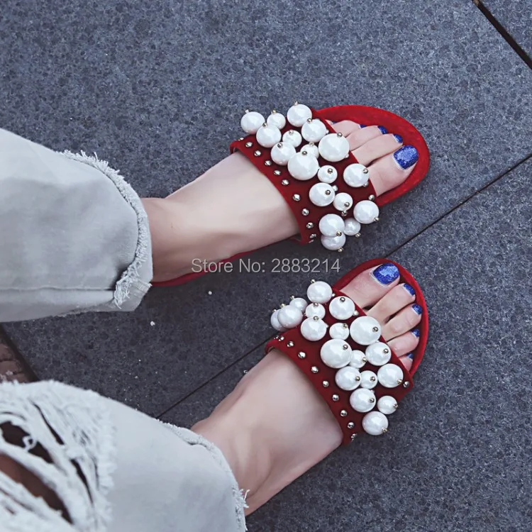 

Rhinestone Bead Open toe Summer Flats Shoes Silk Velvet Slippers Top Quality Slides Shoes Cute Fashion Style Sandals Shoes