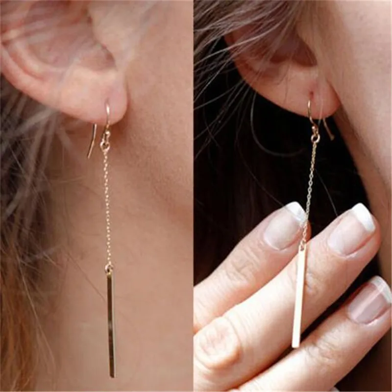

Ahmed Korean Fashion Simple Gold Straight Bar Pendant Long Earrings For Women Charm New Brinco Bijouterie Jewelry Gifts