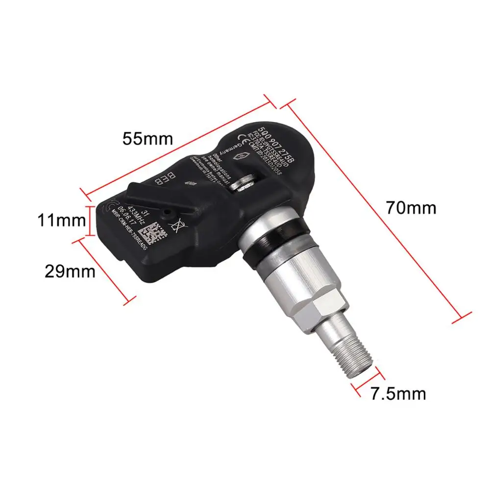 Justech 433 МГц TPMS датчик давления в шинах Автомобильный s 5Q0907275 для VW Audi Skoda Porsche